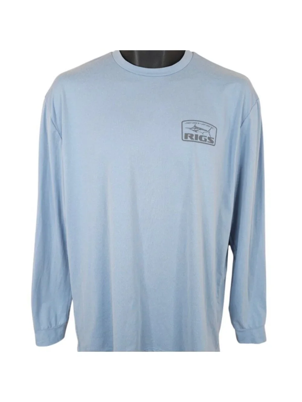 Rigs Fishing Shirt Mens Size Medium Blue Marlin Fish 50+ UPF Relaxed Fit - Picture 2 of 7